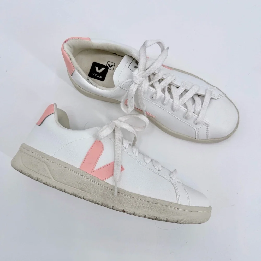VEJA Esplar White Leather Sneakers Petal Pink Logo EU 36 - Picture 3 of 10